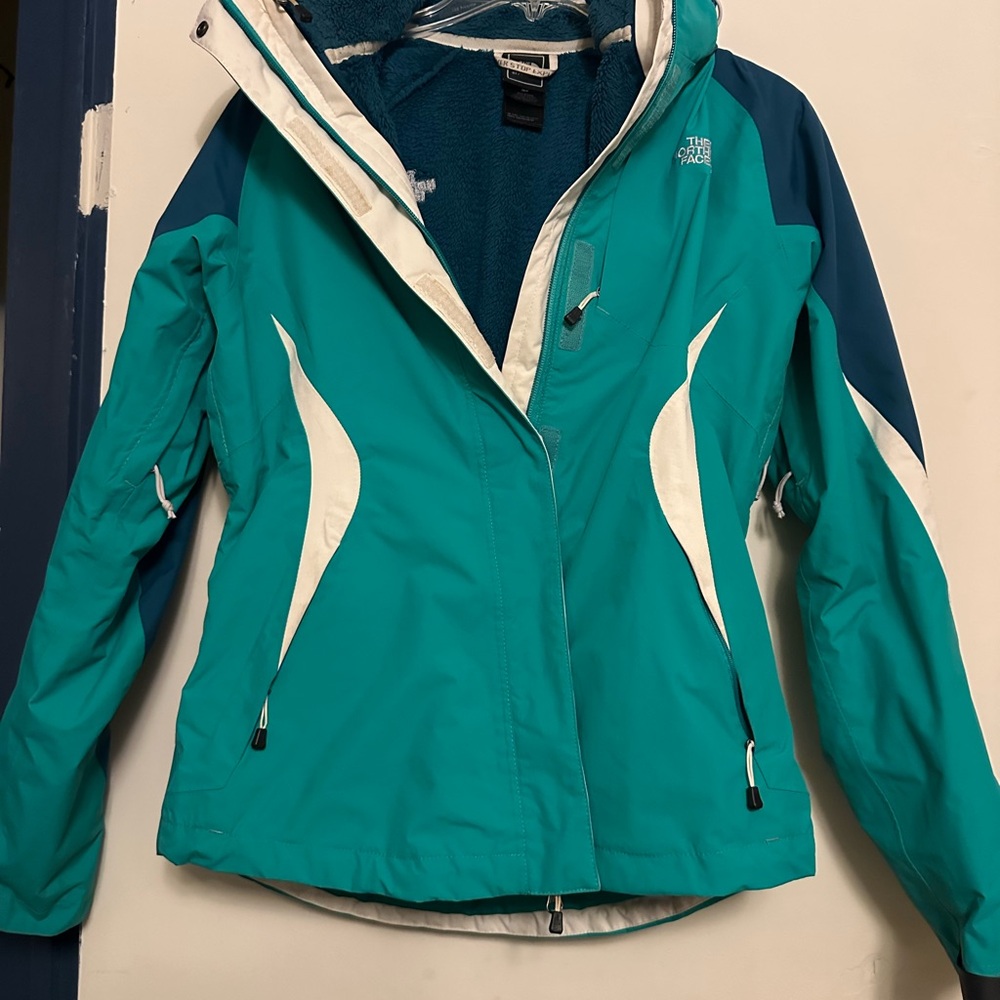 The North Face Women's Blue, Teal, and White Ski 3 in 1 Jacket